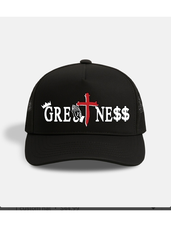 unknown source Other - Greatness Trucker Hat with Cross Graphic - Black Unisex Adult